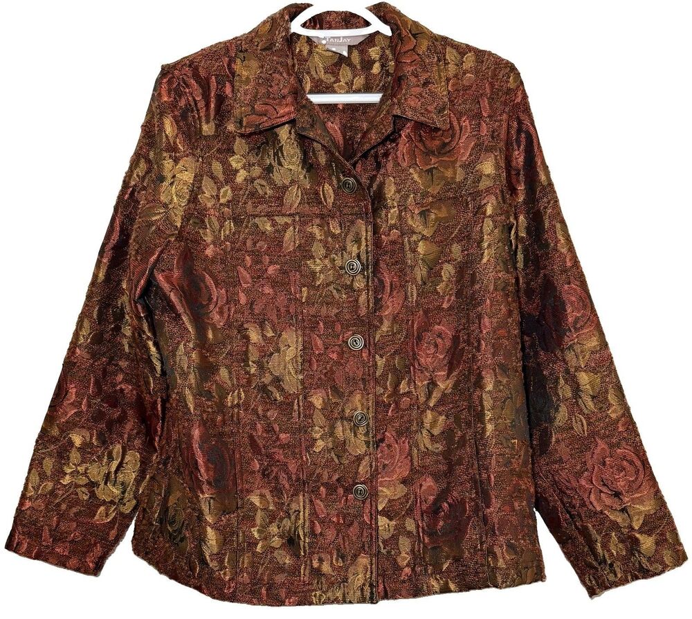 Tanjay Floral Brocade Tapestry Jacket Women’s Size 10 Brown Bronze Gold